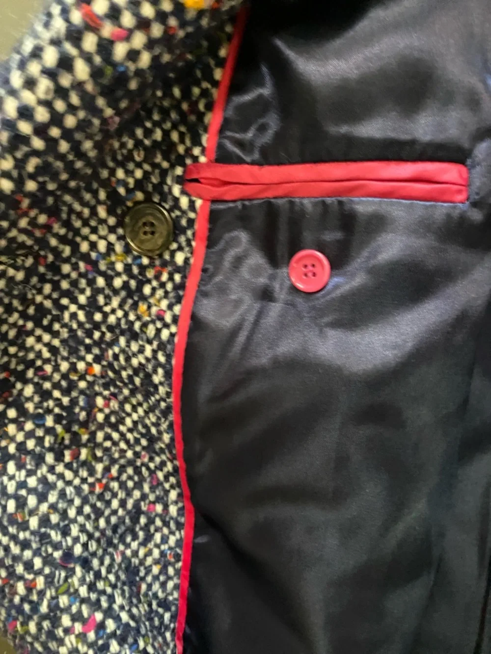 Wool Blend Bouclé Overcoat - Navy Multicolor - Picture 5 of 5